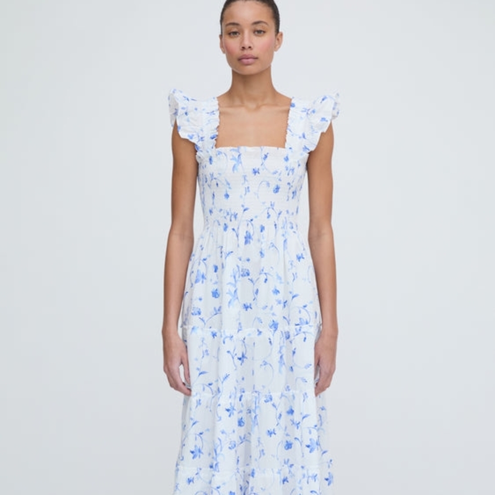 Hill House Blue and White Floral Midi Dress